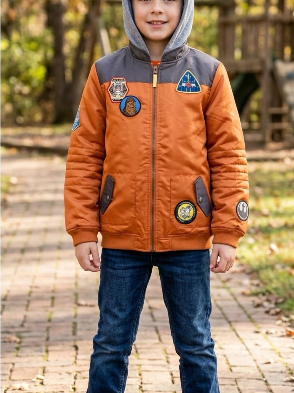 Disney Star Wars X-Wing Rebel Pilot Hooded Orange Bomber Jacket Size 11-12